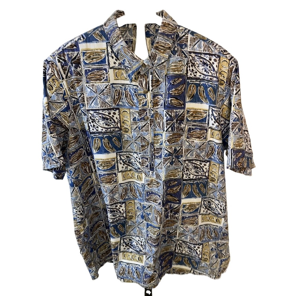 Vintage Kahala Hawaiian Island Shirt Men's Sz XXL Short Sleeves Blue Beige Brown